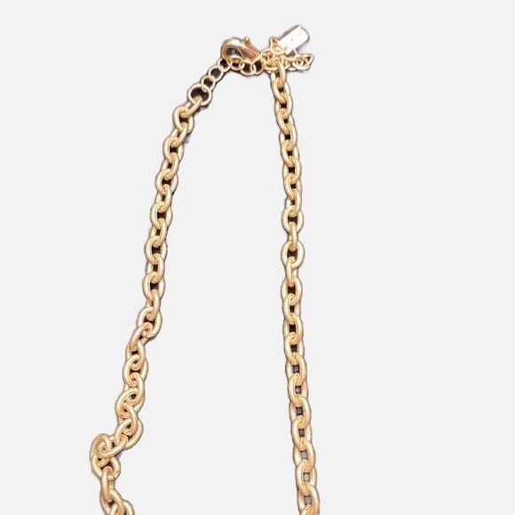 Gold Chain Necklace Hammered Finish Disks Dangles & Drops Boho Lux Style Choker - Picture 2 of 16